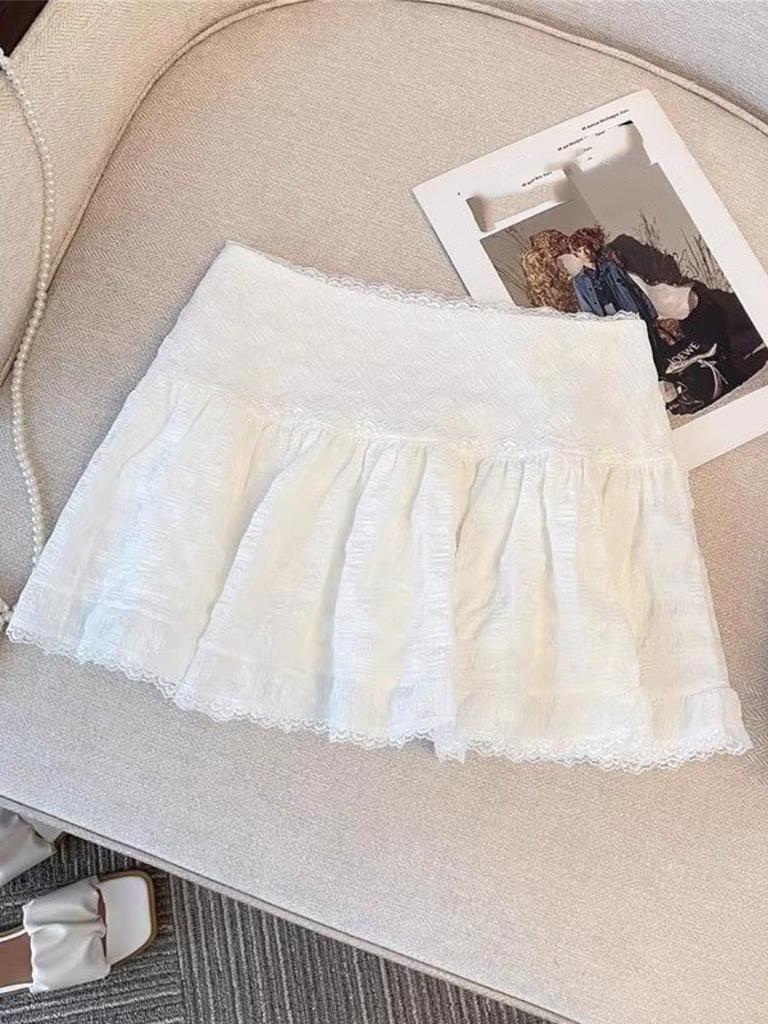 Женская белая мини-юбка, милая, в стиле балета, верхняя одежда, высокая талия, кружевная, А-силуэт, короткая юбка, одежда 2010 года, лето