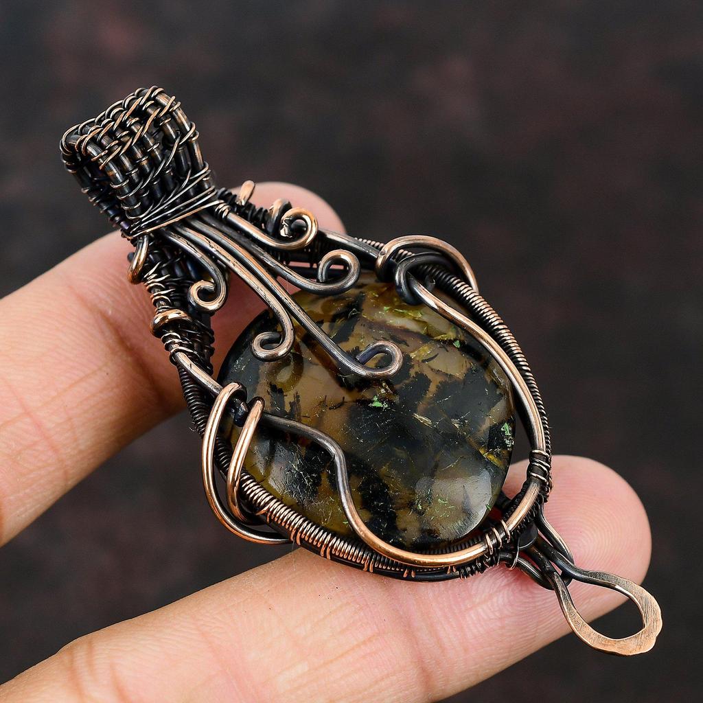 Подвеска из агата Монтана, подвеска из медной проволоки, ручная работа, ювелирное изделие из меди, подвеска из драгоценного камня для подарка, дизайнерская подвеска из агата Монтана