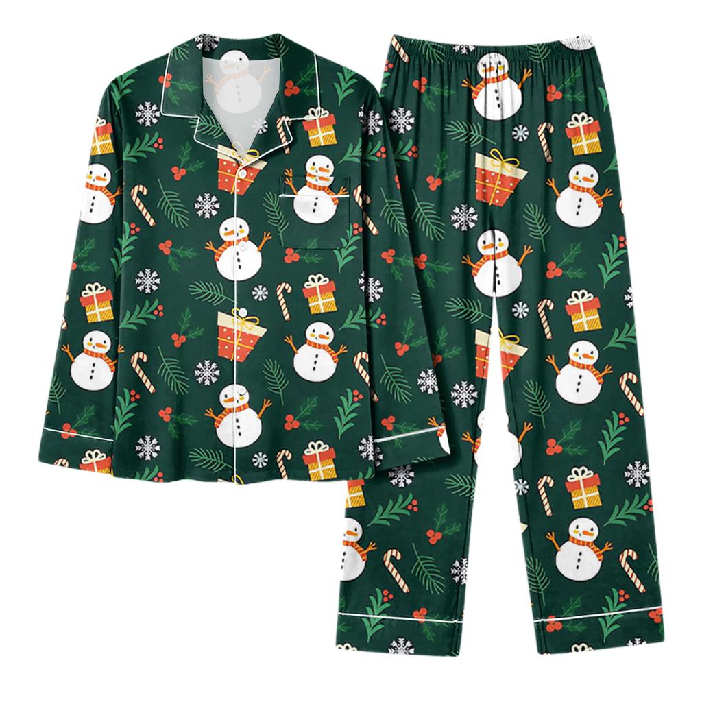 Женский повседневный модный комплект для дома с длинным рукавом и брюками с рождественским принтом