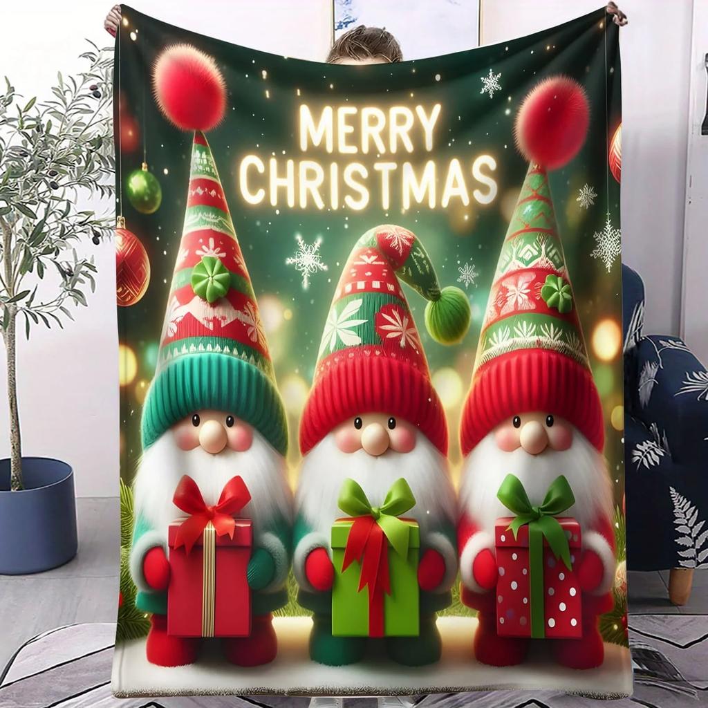 Fantasy Gnome Flannel Blanket Dreamy Holiday Design for Bedroom Sofa Kids Room Couples Family Friends - Soft Throw Blanket