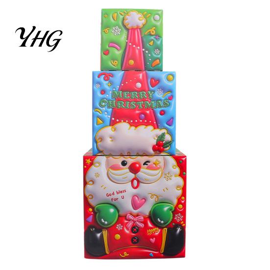 Holiday Gift Storage Containers 3Pcs Christmas Stackable Box, Layered Cube Plastic Boxes with Santa Shop Window Props Snowman Reindeer, Tabletop