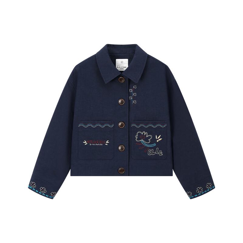ELLE KIDS Girls' Fun Embroidered Retro Short Jacket