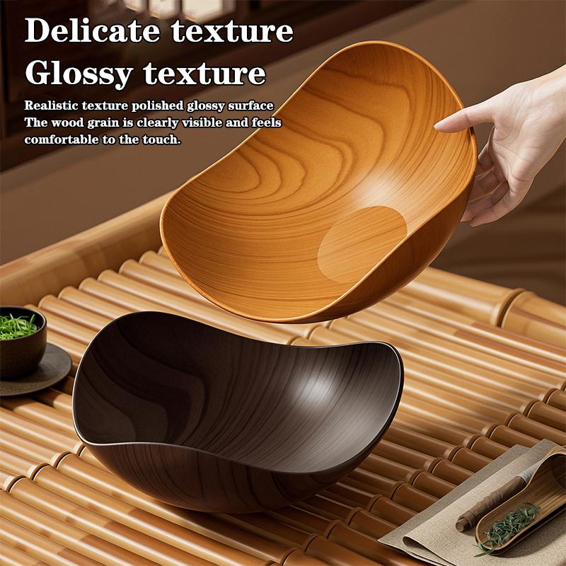 4/8PCS Wood Grain Plastic Bowl - Multifunctional Salad Fruit Candy Container For Party Gathering Table Supplies