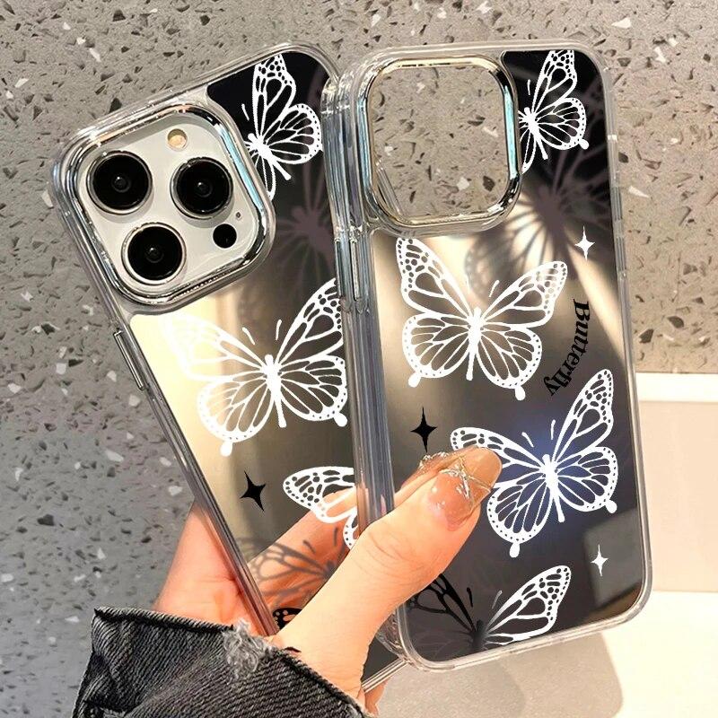 Чехол для телефона с зеркалом для макияжа и бабочкой для iPhone 11, чехол для iPhone 13 Pro 14 12 11 Pro Max X XR XS Max, модная мягкая задняя крышка Fundas