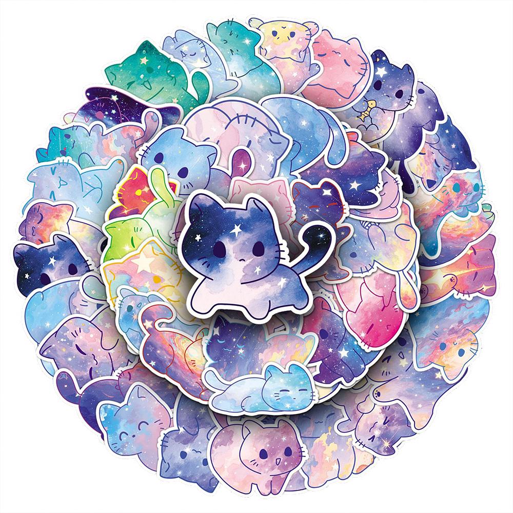 10/30/50 шт. Милые Мультяшные Наклейки Кошка со Звездным Небом Kawaii Декоративные Наклейки для Скейтборда, Гитары, Багажа Водонепроницаемая Наклейка Детские Игрушки