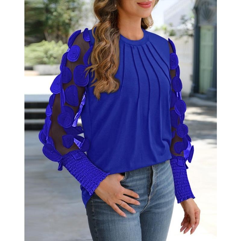 YYFS Women's Fashion Casual Spring Fall Solid Color Print Long Sleeve O-Neck Blouses & Shirts