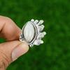 Natural Rainbow Moonstone 925 Silver Multi Stone Adjustable Ring For Women