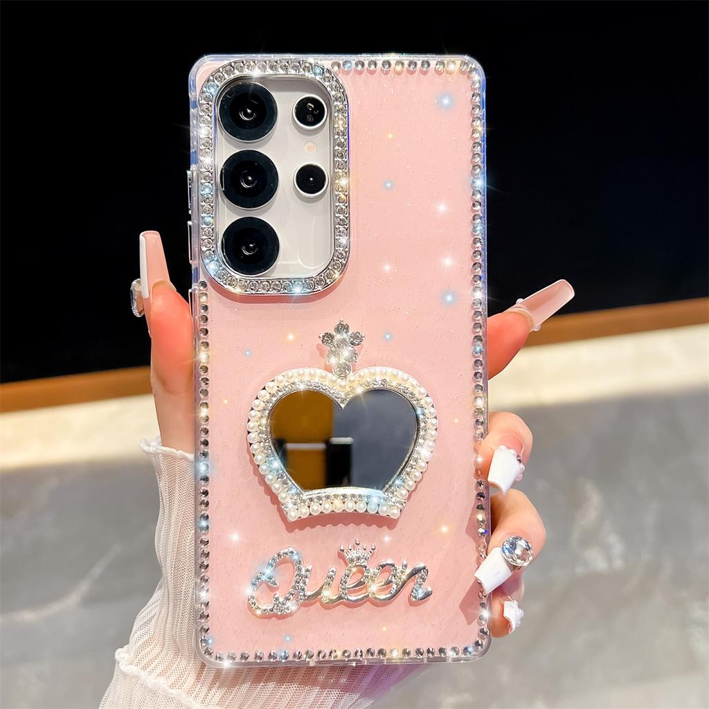 Handmade Sparkly Diamond Crown Mirror IMD Phone Case, Compatible with Samsung S23 Ultra/S24/S25 & A07/A15/A16/A17/A26/A35/A36/A55/A56