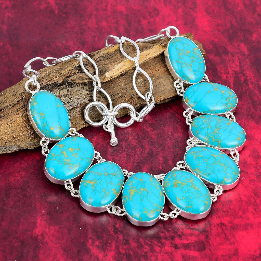 Blue Turquoise Jewelry, 925 Solid Sterling Silver Necklace & Bracelet , Lovely Jewelry Set Wedding Gift ,Handmade Gemstone Jewelry Gift For Love