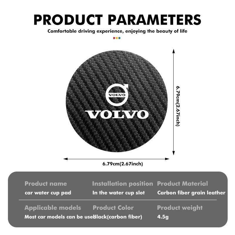 2Pcs Carbon Fiber Car Coaster Mat Water Cup Cushion Anti Slip Pad For Volvo V50 S60 XC60 S40 XC40 XC90 V70 XC70 C30 V40 V60