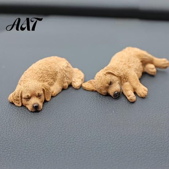 Small Dog Statue for Car Dashboard 2Pcs Sleeping Resin Figurine, Cute Puppy Decor Durable Ornament Women, Mini Calming Desk, Gift Lovers Center