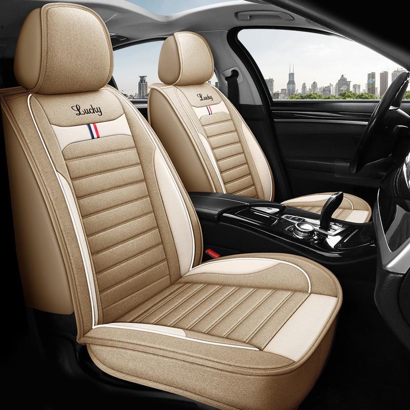 Льняной чехол на сиденье автомобиля: Новый стиль, Four Seasons, полноразмерная подушка для сиденья. Универсальная посадка.
