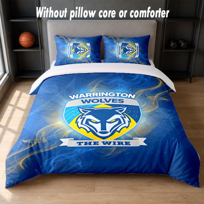 Warrington Wolves Design Bed Bedding Set 1 Duvet Cover + 2 Pillowcases Soft Breathable Household Bed Linens
