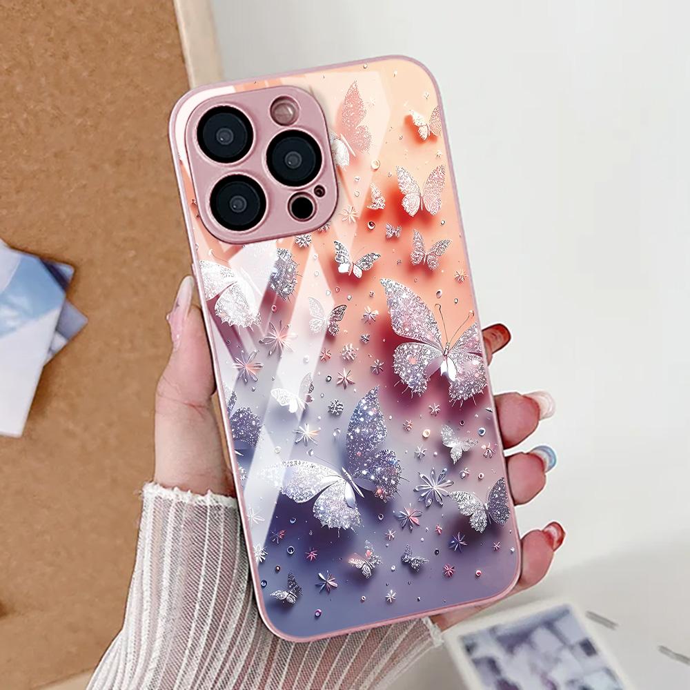 Чехол для телефона с бабочками для Samsung S25 S24 S23 Ultra Чехол A17 A56 5g A55 A16 A26 A36 A54 A53 A25 A34 A52 A15 Закаленное стекло