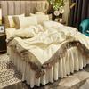 Light Luxury European Style Brushed Embroidered Lace Edge Bed Skirt Four-piece Set Solid Color Bedding