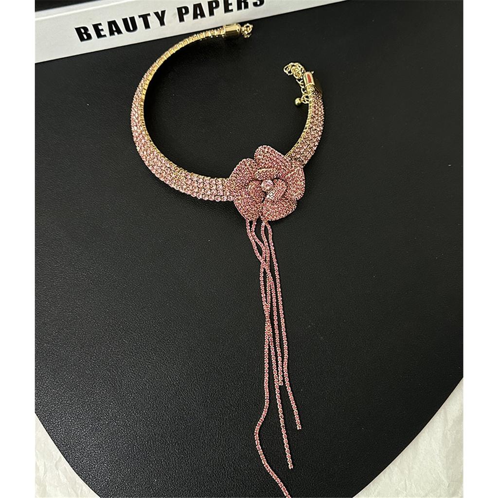 Tooxika Full Diamonds Multi-layer Flash Diamond Flowers Tassel Collar Light Luxury Bridal Wedding Dinner Necklace Women
