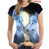 New Fashion Women's Wolf Printed Short Sleeve O-neck Casual Plus Size Top Loose Soft and Comfortable T-shirt