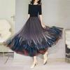 Summer Fashion Women's High Waist Slim Mesh Pleated Skirt Half Length Temperament Gradient A-line Skirt Swing Skirt