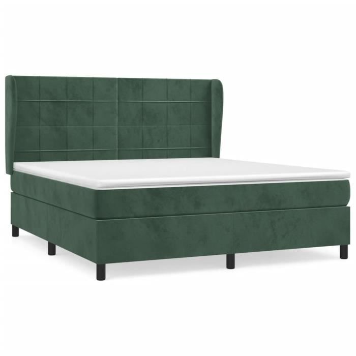 3129222 vidaXL Lit à sommier tapissier et matelas Vert foncé 160x200cm Velours