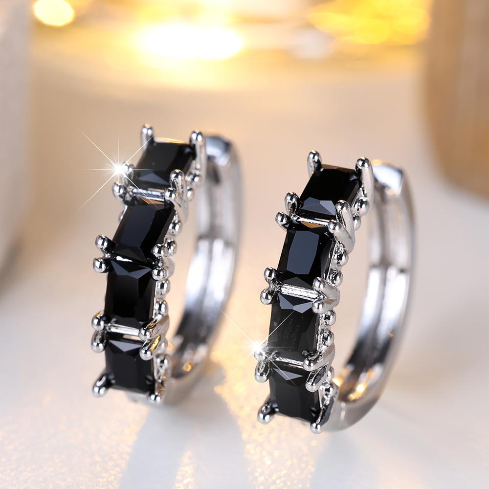 Charming Square Cut Blue Green Rainbow Zircon Hoop Earrings Trendy Ear Accessories Wedding Party Jewelry