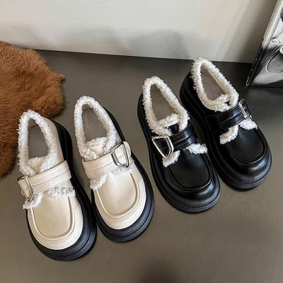 Белые бархатные туфли на толстой подошве, женские, новые 2025, в британском студенческом стиле, маленькие мужские хлопковые теплые лоферы