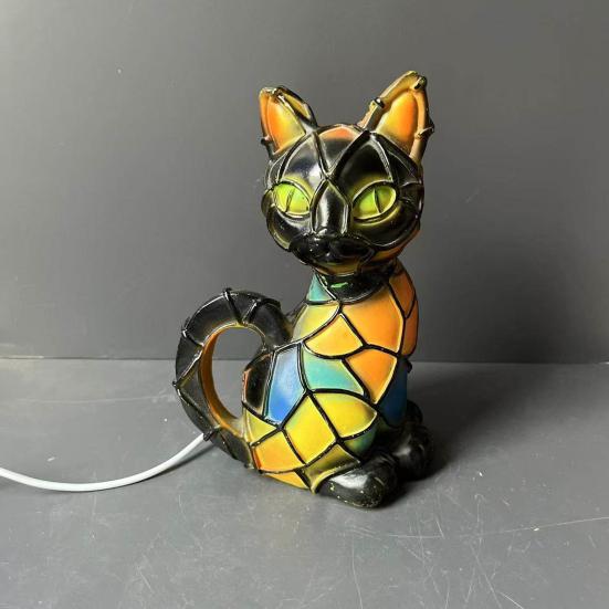 Кошачий светильник Витражное полимерное стекло Ночник Мягкое теплое свечение 3D Светодиодная настольная лампа в виде животного Декор для спальни