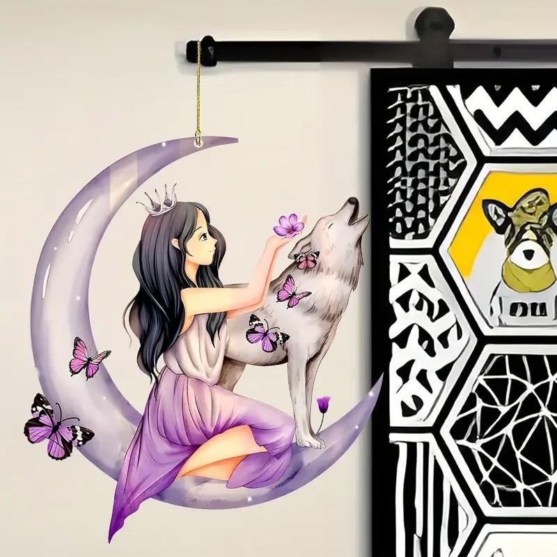 Красочный акриловый мультяшный цветочный лунный волк бабочка подвеска для автомобиля для уникального автомобильного стиля