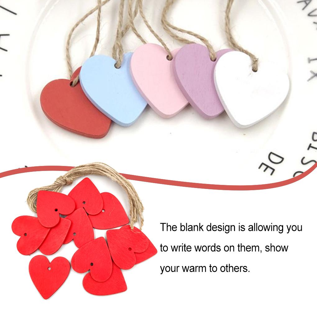 1 Set Wood Slices Including Rope Love Heart Shaped Hand-made Wooden Chips Lovely House Adorn for Party Scrapbooking Photo Album