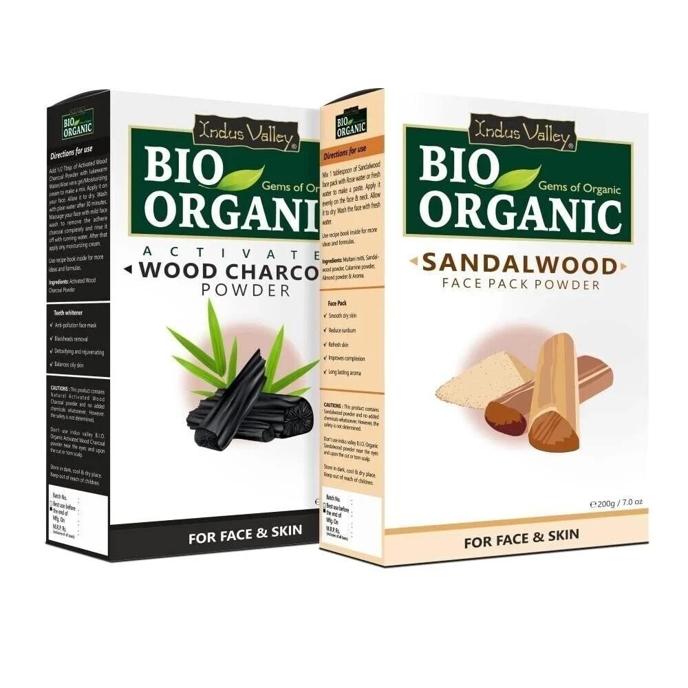 INDUS VALLEY Organic Activated Charcoal Powder & Sandalwood Face Mask 200g+100ml