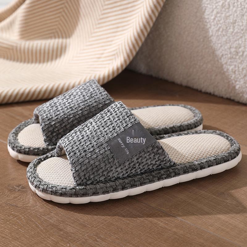 Женские льняные тапочки для дома с противоскользящим покрытием, бесплатная доставка, круглогодичные дезодорирующие тапочки для пар
