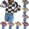 Women's Casual Fashion Contrast Plaid Long Sleeve Pullover Knitted Sweater