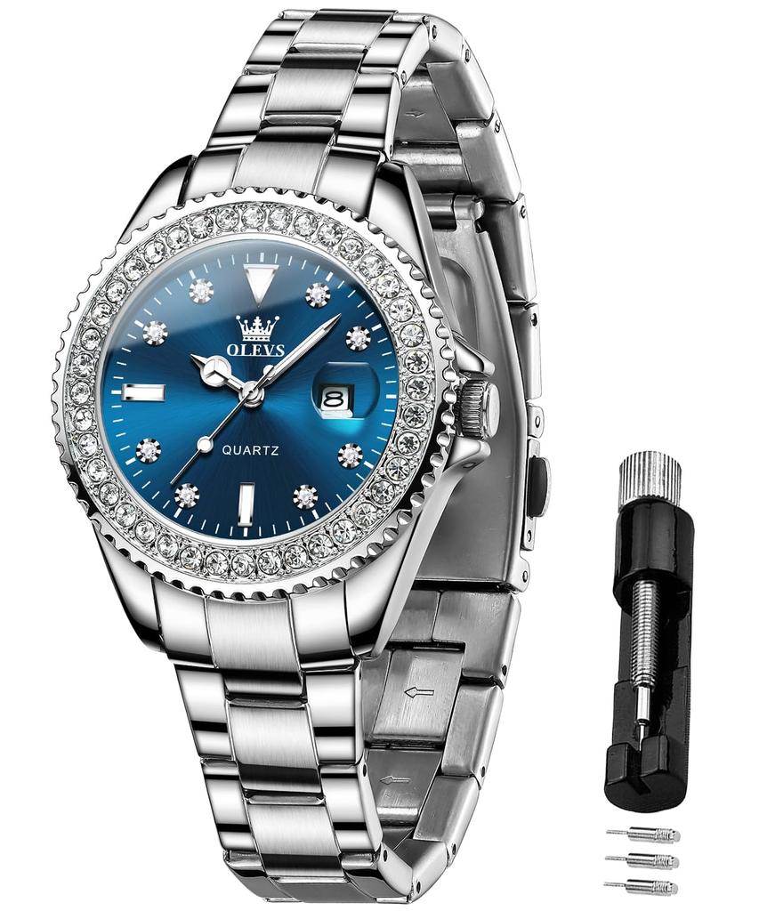 OLEVS Нержавеющая Японская Алмазная Легкая 30M Water часы для синих женских часов, сталь, кварц, циферблат, светящийся, см, устойчивый, популярный, симпатичный,