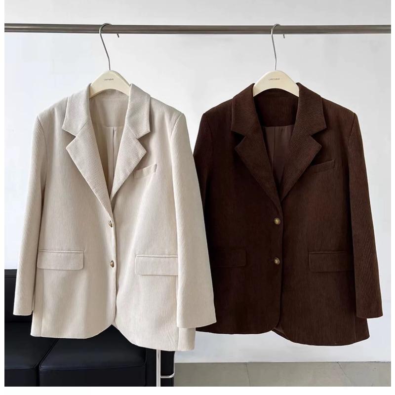 Женский однобортный пиджак из вельвета карамельно-коричневого цвета, модный пиджак свободного кроя в европейском стиле, однотонный цвет
