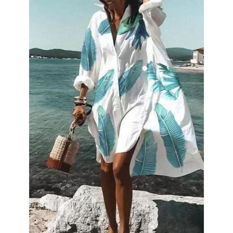 Свободное платье с V-образным вырезом и принтом, со свободными лацканами