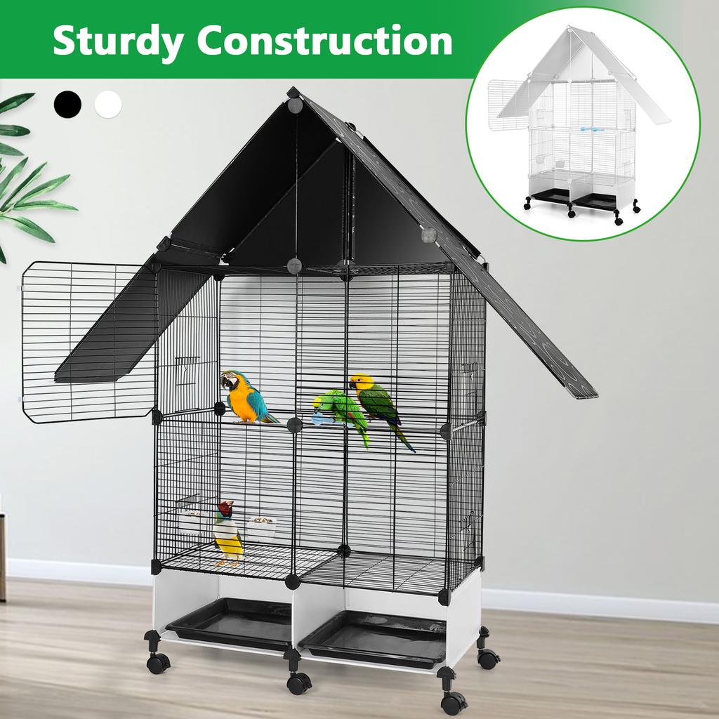 Bird Cage with Rolling Stand House Shape Bird Cage Large 2 Tier Bird Cage with Lock Bird Villa for Medium & Large Birds