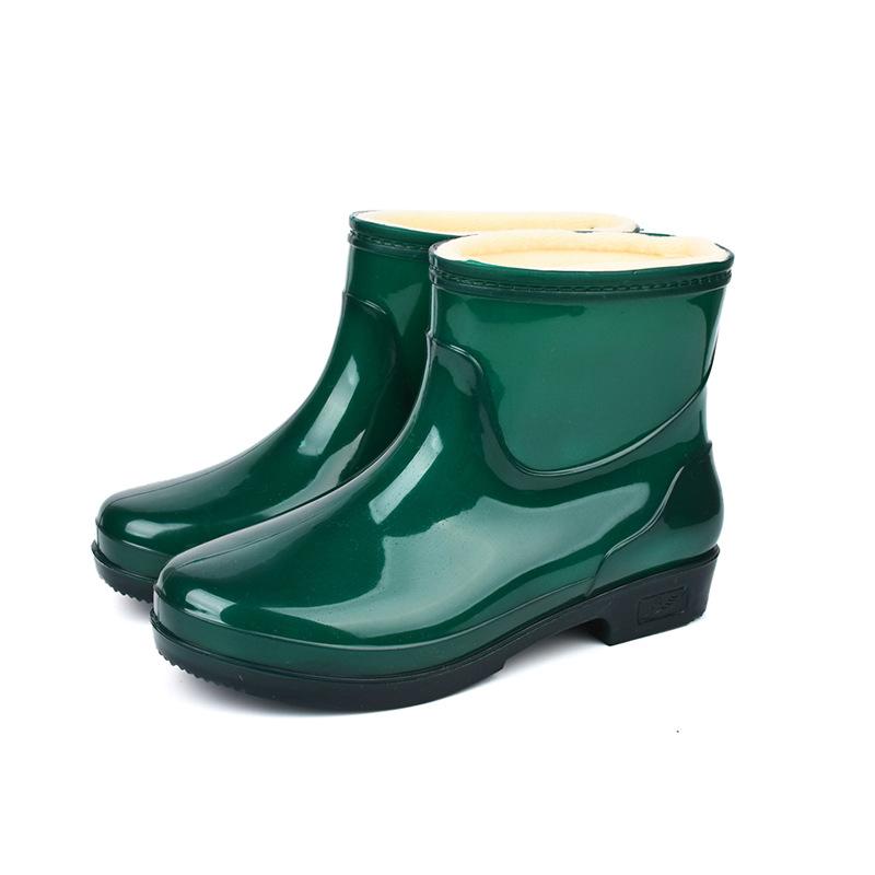 Short rain shoes women's velvet warm adult rain boots rubber shoes wear-resistant thick-soled work lightweight waterproof shoes