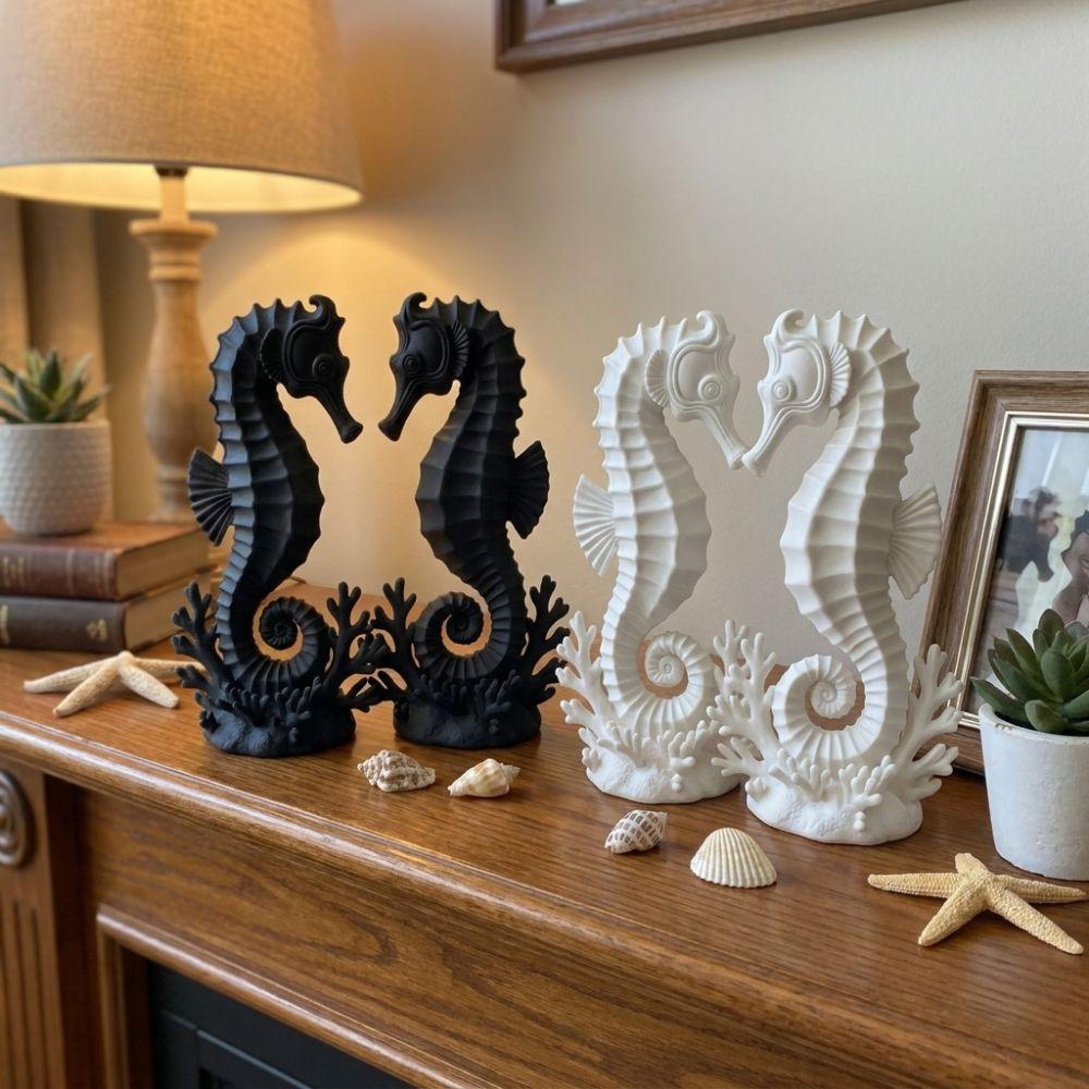2PCS Minimalist Coral Base Seahorse Statue Double Seahorse Seahorse Table Decor  Gift Giving