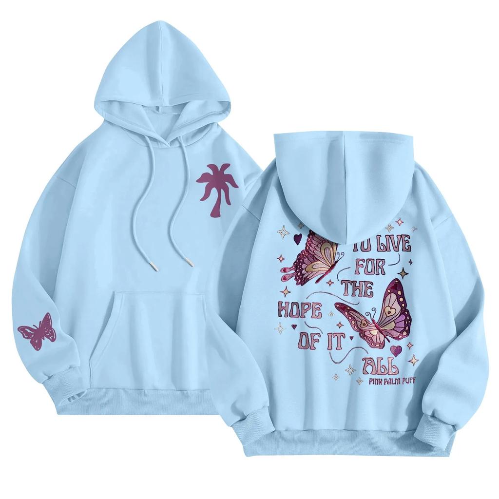 Y2k Preppy Butterfly Prints Women's Hoodies, O-Neck Long Sleeve Streetwear 2026 Women Hoodie Fall Winter Sudadera De Mujer