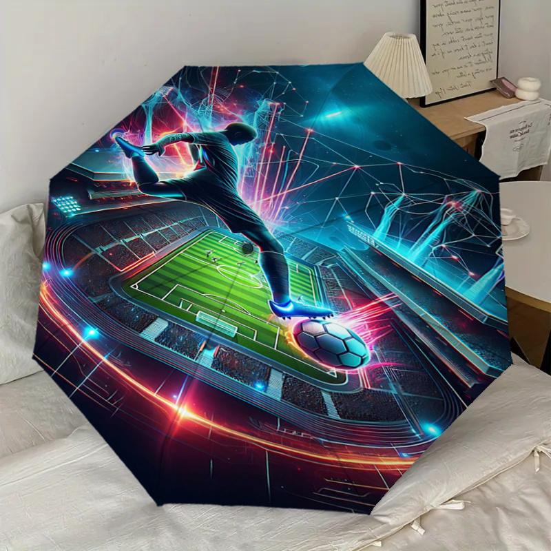 Starry Night Soccer Player: Automatic Folding Umbrella with 3-Fold Design, Iron Frame, Outdoor, Ideal Gift for Fans and Travelers1125185a