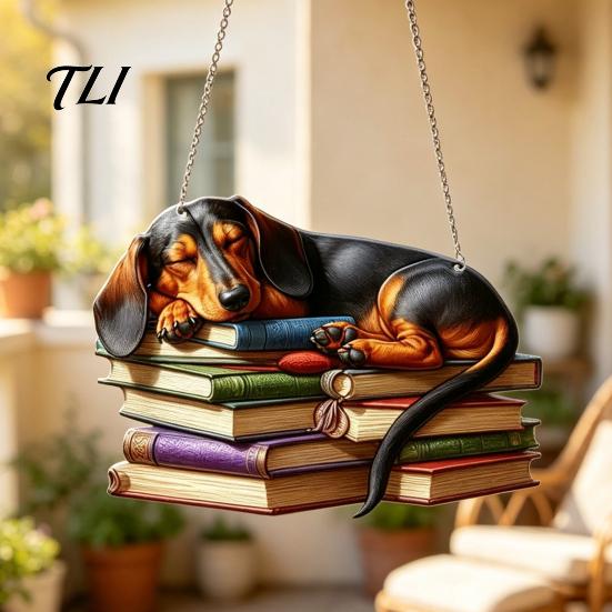 Dachshund Window Hanging Ornament, Acrylic Sun Catcher, Cute Dog Ornament for Living Room Decoration Home Decor, Front Porch Lightweight