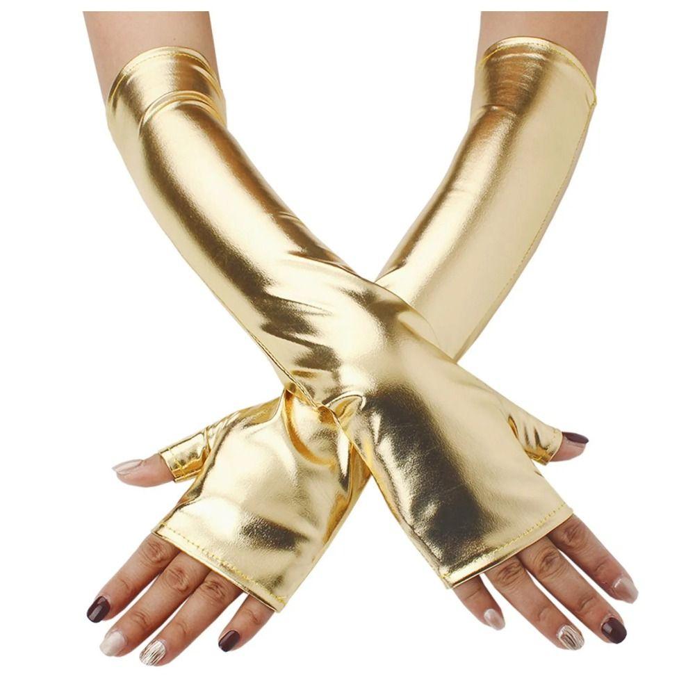 Elbow Length Latex Gloves Gold Silver Long Gloves Cosplay Leather Gloves Stage Performance
