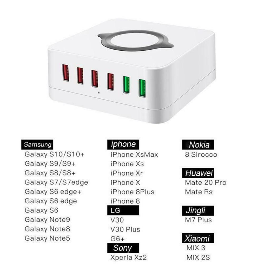 6-портовое USB Qi Быстрое Беспроводное Зарядное Устройство Двойная Быстрая Зарядка QC3.0 Зарядная Станция