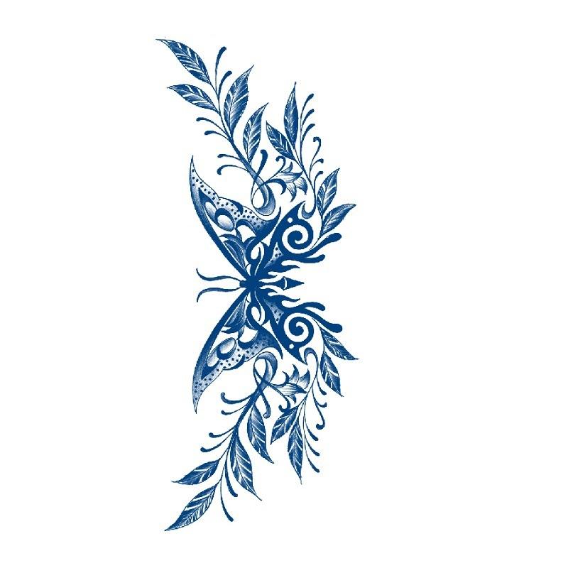 Herbal Juice Waterproof Butterfly Thorn Plain Flower Chest Semi Permanent Gradual Change Water Transfer Tattoo Sticker
