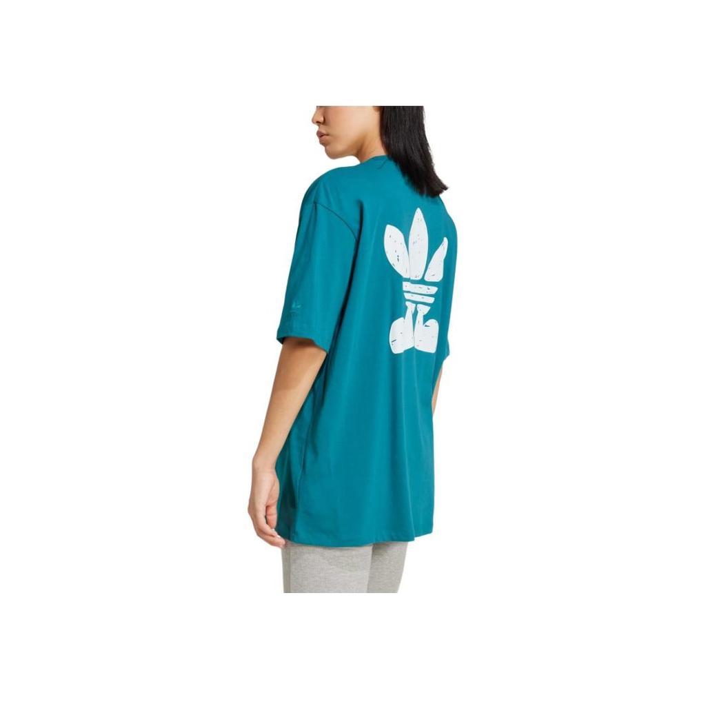 adidas Оригинальная футболка Treffy Walks Удобная Свободный крой Круглый вырез Короткий рукав Опущенные плечи Женские топы Традиционный-Циан IX7652