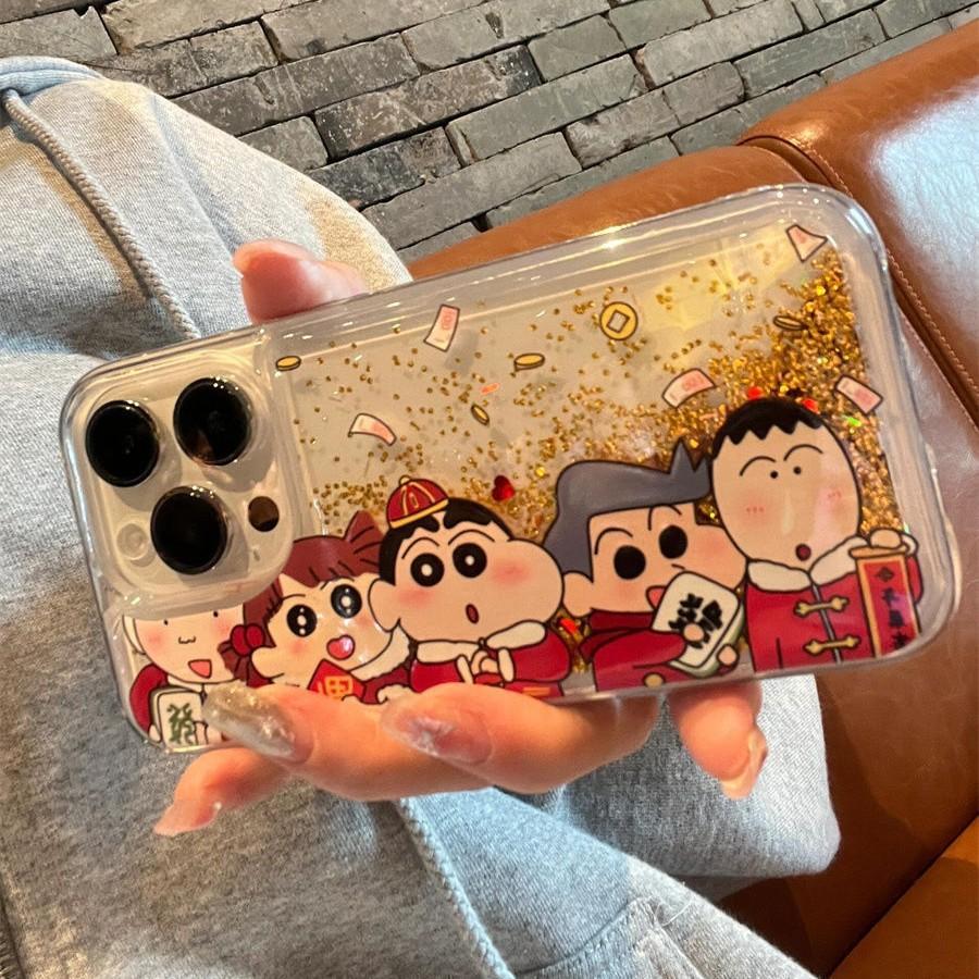 New Year's Xiaoxin Gold Foil Quicksand Mobile Phone Case Applicable To Apple 16promax Transparent IPhone 15 Drop Protection Case