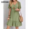 Summer Women's Dress Loose Casual Short Sleeve Tunic Waist Flowing Dresse