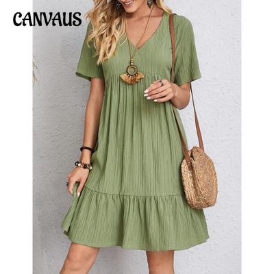 Летнее женское платье, свободное повседневное платье-туника с короткими рукавами, струящееся платье на талии
