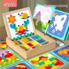 Double-Sided Wooden Magnetic Puzzle & Drawing Board: Tangram & Geometric Building Blocks for Kids' Education