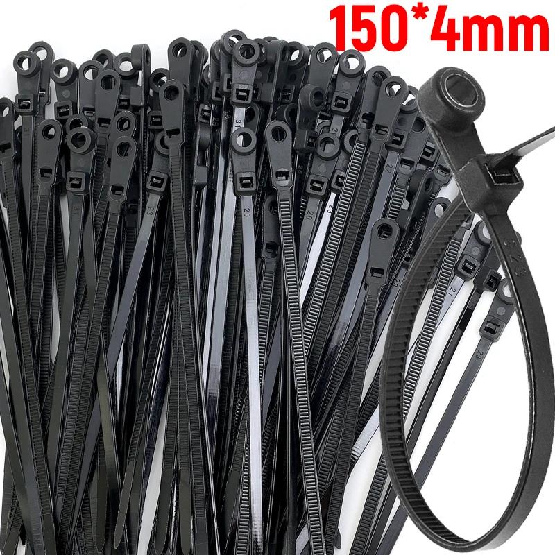 500/100pcs Nylon Cable Ties with Mounting Screw Hole Self Locking Loop Wraps Zipper Cables Tie Wire Fastening Straps Bundle Tool