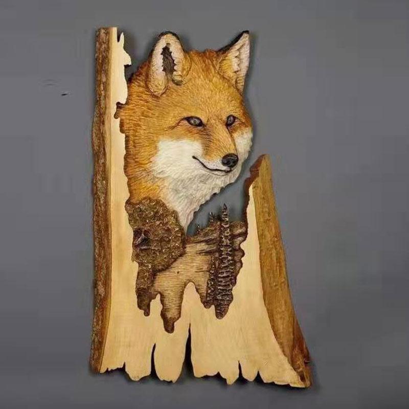 Animal Carving Handcraft Wall Hanging Sculpture Wood Raccoon Bear Deer Hand Painted Home Living Room Decoration Fast Shipping